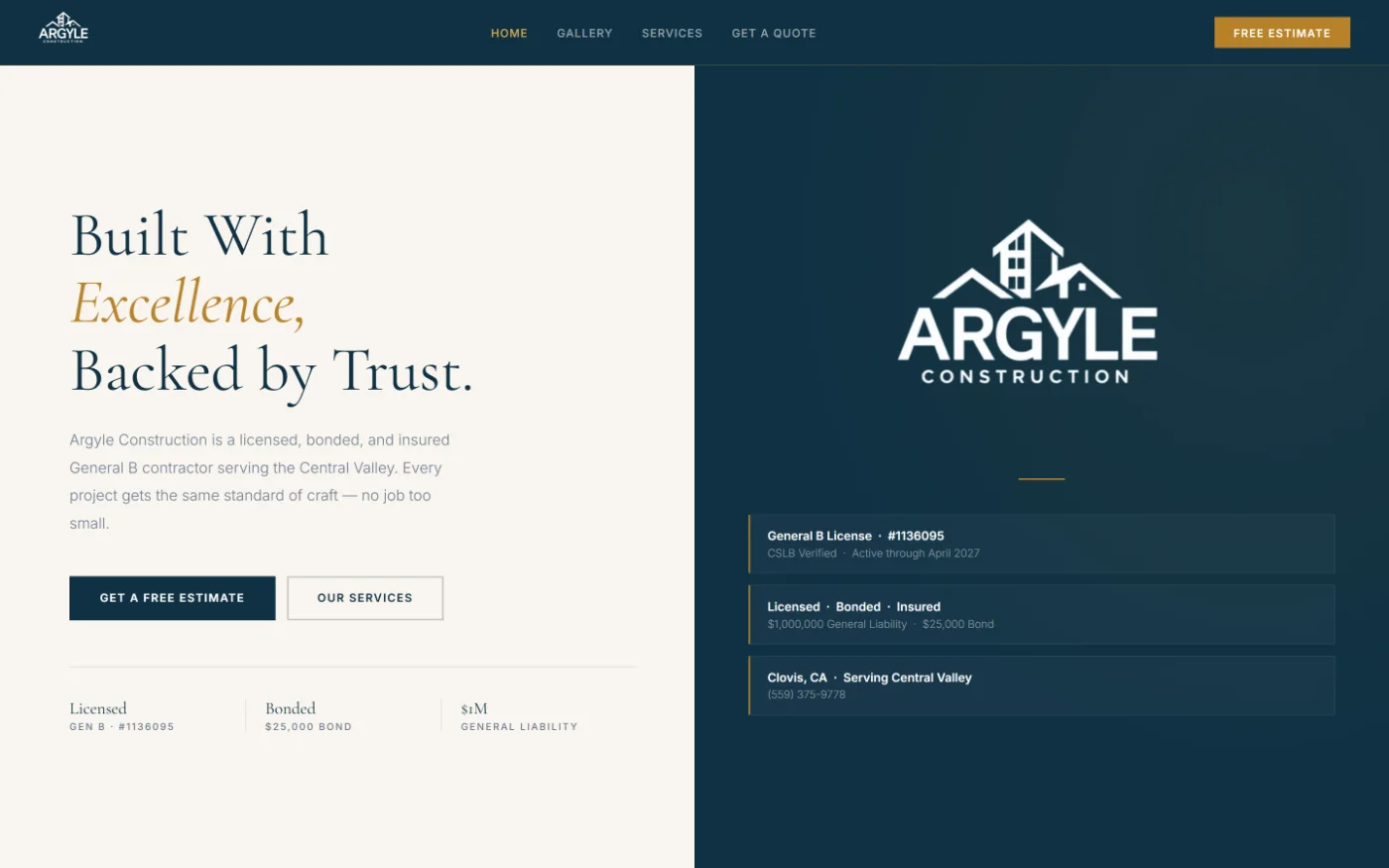 The Argyle Construction website